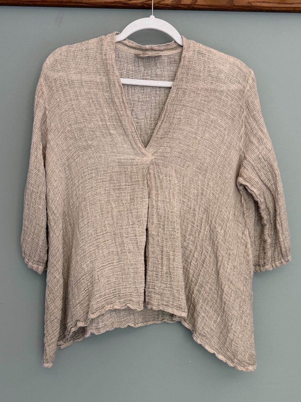 Cobblestone Living Beige Linen Blend Gauzy Made in Italy Tunic Top Coastal OS